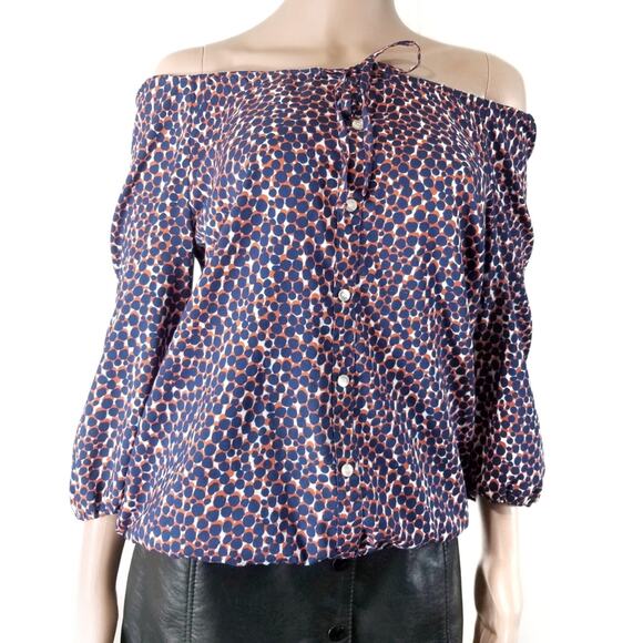 Ann Taylor | Splatter Dot Elastic Waist Faux Button Front Top - Picture 2 of 5
